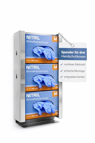 BUXMED Edelstahl Handschuhhalter TRIO für Einweghandschuhe, Wandhalterung, Handschuhspender, Handschuh Halterung, zur Wandmontage mit Montagezubehör