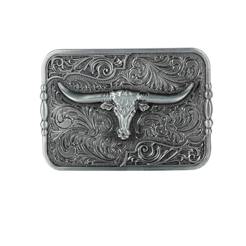 Boucle de ceinture western Longhorn taureau gravure florale pour sangle de 38mm