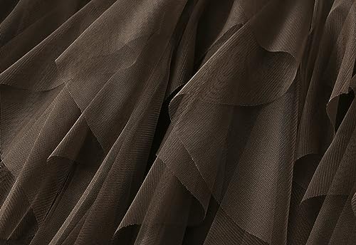 Women's Tulle Skirt A-Line Pleated Elastic High Waist Layered Mesh Ballet Prom Party Skirt Tutu Midi Skirts (Color : Dark Coffee C, Size : One Size)4