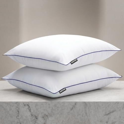 Image of CareFoam Cloud-Soft Microfiber Bed Pillows for Sleeping - 16x24 Inch Premium Standard Size Pillow Set with Breathable Organic Cotton Cover, Medium Firm Plush Support for Side, Back & Stomach Sleepers