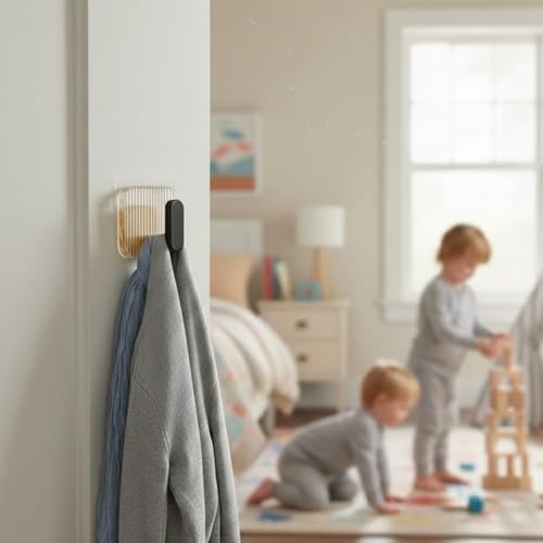 Image of SIGNAMIO 8pcs Self Adhesive Wall Hooks for Hanging Heavy Duty, Damage Free Adhesive Wall Hook for Kitchen Bathroom Bedroom, Made in India Premium Storage Solution Black