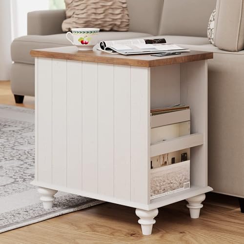 WAMPAT End Table with Charging Station, White Side Table with Storage Cabinet and Drawer, Wood Nightstand with Power Outlets & USB Ports for Bedroom, Living Room - Image 7