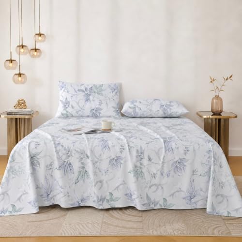 Image of Jaipur Weaves Double Bed Cotton Bedsheet Queen Size 90x100, 100% Pure Cotton Bed Sheet with 2 Pillow Covers, 240 TC Soft Breathable Floral Design - (Green Floral, Queen)