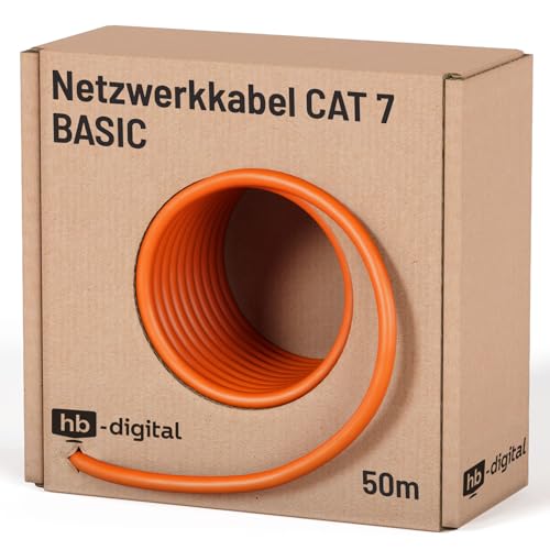 HB-DIGITAL 50m CAT 7 Netzwerkkabel LAN Kabel Verlegekabel Ethernet Installationskabel AWG23 10 Gbit/s S/FTP LSZH BauPVO Eca Datenkabel Simplex - Orange