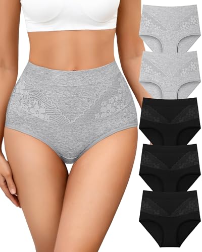 Image of Women's Cotton Underwear Slight Tummy Control High Waisted Postpartum Panties Ladies Soft Full Coverage Briefs 5 Pack