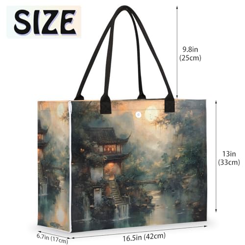 Landscape House River Tote Bag for Women Large Beach Bag Reusable Tote Bags for Work Travel Beach Shopping2