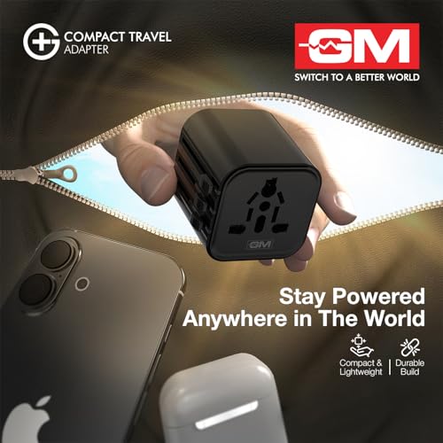 Image of GM G+ Compact Travel Adapter | Universal All-in-One Worldwide Plug (US /UK /EU /AU) | Multi-Device Charging | Smart Safety Protection | Foldable, Fire-Resistant Travel Charger for 150+ Countries - Black