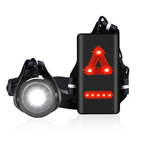GEMEE Night Running Light LED Outdoor Chest Run Light Waterproof Safety Light Reflective Gear with 500 Lumens 90° Adjustable Front Lamp Safety Back Warning for Running Jogging Walking Biking Camping
