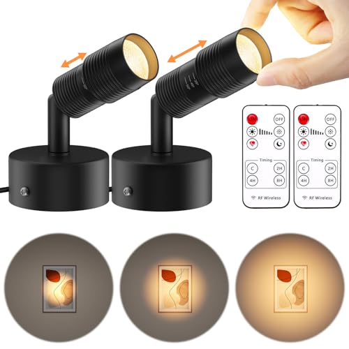 Image of Zoomable LED Spot Lights Indoor Uplighting with Remote & Timer, 5W Up Lights Indoor Dimmable Plant Spotlight Uplights Accent Lighting, Floor Spotlight Lamp with 5.9FT Plug Cord - Black 2 Pack
