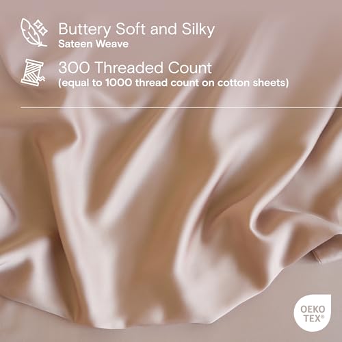 Image of DOZ Sheet Set, 100% Viscose derived from Bamboo, Organically Grown, Buttery Soft, Cooling Sheets, High GSM, Deep Pockets - 3 Piece - 2 Pillowcases 1 Fitted Sheet (Blush, Full)