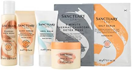 Sanctuary Spa Gift Set, Lost In The Moment Gift Box With Face Mask, Hand Cream, Foot Cream, Salt Scrub, Body Butter and Bubble Bath, Vegan Beauty Gift, Gifts For Women, Gift For Her, Birthday Gift