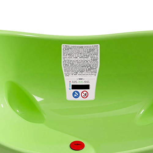 Image of Okbaby Laguna Wide and Spacious Baby Large Bath Tub with Water Drain Plug 0-12 Months Anti Slip Built-in Digital Thermometer and Safe Water Level Non Slip Base Baby Bathing Essential, Green