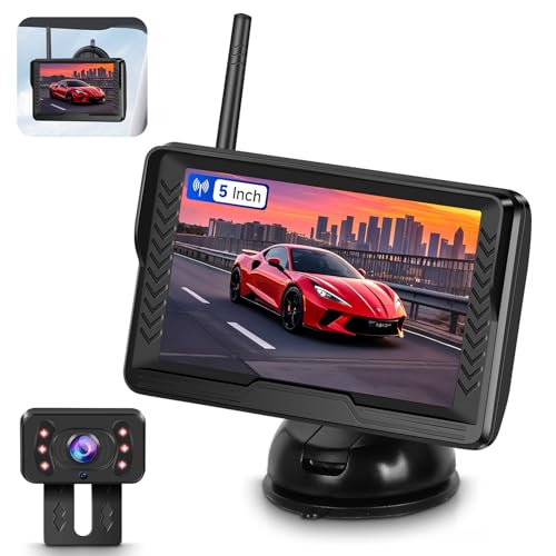 VECHTEL AHD 720P Kabellose Rückfahrkamera,5"-HD-Monitor-Set, IP69 wasserdicht, Weitwinkel, Nachtsicht, Rückfahrkamera für LKW, SUVs und 12-V-Fahrzeuge, einfache Installation