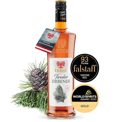 ERBER Tiroler Zirbener 30% vol. 0,5lt Zirbenschnaps für Genießer Geschmack der Alpen Zirbenzapfen naturrein Geschenke für Männer Geschenke für Frauen Valentinstag Geburtstagsgeschenk Geschenkset