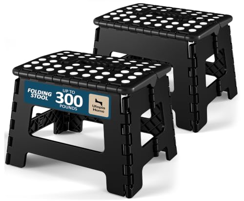 Utopia Home Folding Step Stool 9 Inch, Anti-Slip, Black, 2-Pack