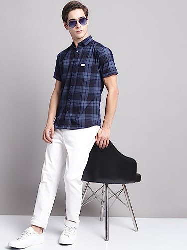 Image of Majestic Man Men Cotton Checkered Half Sleeve Slim Fit Casual Shirt