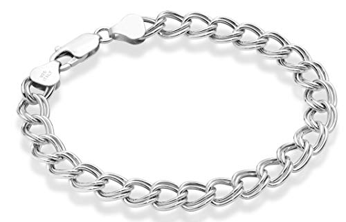 Miabella 925 Sterling Silver Italian 6mm, 7.5mm Double Curb Link Chain Bracelet for Women Men, 6.5, 7, 7.5, 8 Inch Charm Bracelet Made in Italy (7.5mm Width, 6.5 Inches (5.25