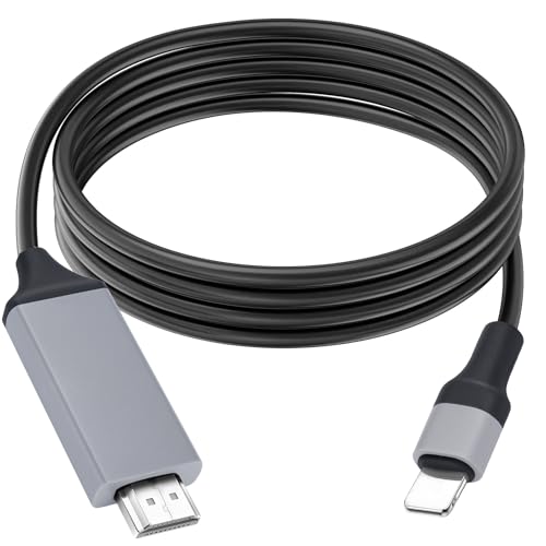 APKLVSR Câble Light-ning vers HDMI 2 m, câble HDMI pour iPhone et TV, adaptateur AV numérique Plug & Play 1080p pour iPhone 14/13/12/11/XS/XR/X/8/7/6 et...