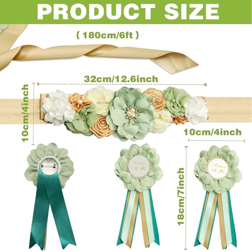 3Pcs Maternity Sash Mother To Be & Daddy To Be Set, Green Flower Sash Belly Belt Decoration for Mommy, Pregnancy Sash Expectant Parents Gender Reveal Party2