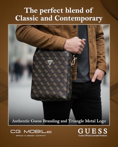 Image of CG MOBILE GUESS Tablet Crossbody Bag Official Licensed PU Leather with 4G Print, Triangle Metal Logo, Lightweight Sling Pouch for Tablets up to 10-Inch, Shoulder & Travel Bag for Unisex - Black