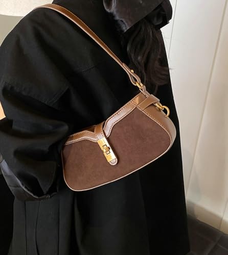 Trendy Suede Shoulder Bag for Women Vintage Handbag Leather Crossbody Satchel Purse Crescent Bag Underarm Bag Fall2