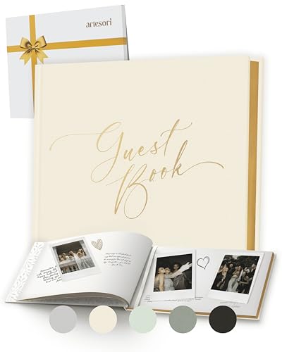 ARTESORI Wedding Guest Book for Reception Gold-Foiled Ivory Guestbook to Sign in Elegant Baby Shower Guest Book for Party & Birthday Photo & Polaroid Guest Book for Wedding & Bridal Shower