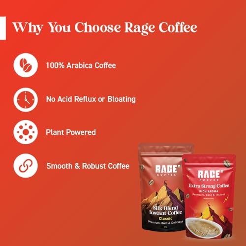 Image of Premium Instant Coffee Combo- Rage Coffee Silk Blend classic 200g + Extra Strong Blend 200g | Made using 100% Arabica Beans Gourmet beans | Bold Aroma & Rich Flavor | Hot & Cold Brewing