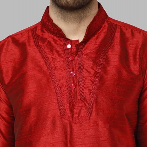 SKAVIJ Men's Tunic Kurta Pyjama Traditional Wedding Party Ethnic Suit Dress Set3