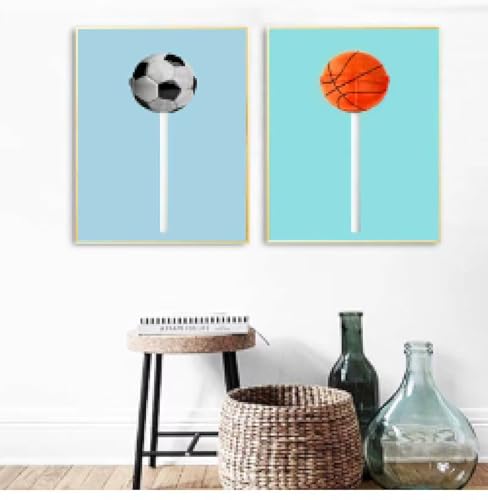 Toile football et sucette style nordique affiche cuisine enfant poster basket 60x80cm
