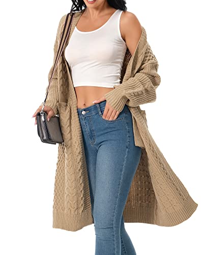 Shineflow Womens Long Sleeve Casual Cable Knit Long Cardigan
