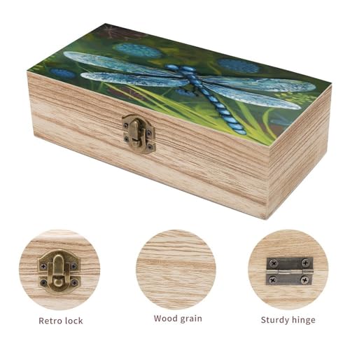 Coffre de rangement bois libellule boîte souvenirs rétro avec couvercle