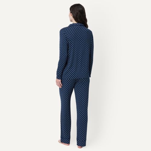 Image of Amazon Essentials x Sofia Grainge Women's Stretch Modal Long-Sleeve Button-Front Top and Full-Length Bottom Pajama Set