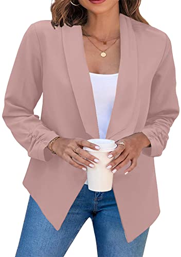 Yming Damen Büro Arbeitsanzug Jacke Einfarbig Leichter Blazer Ohne Knopf Hellrosa XL