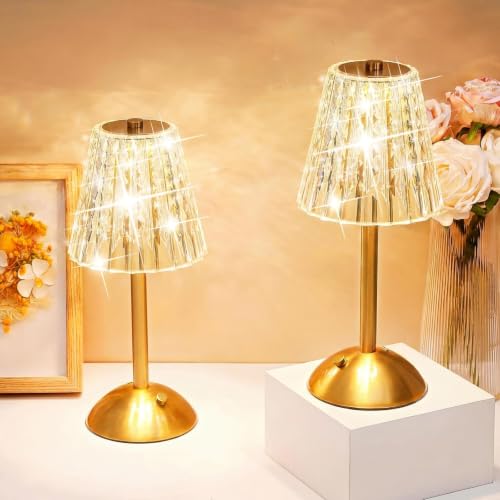Image of Liliful 2 Pcs Cordless Table Lamp Rechargeable Touch LED Small Gold Portable Battery Operated USB-c Desk Lamp 3 Color Dimmable for Bedroom Living Room Dining (Gold,Classic Style)