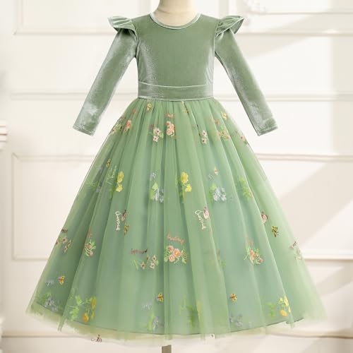 IBTOM CASTLE Flower Girl Dress Long Sleeve Velvet Floral Embroidery Tulle Tutu Dresses Fall Winter Wedding Formal Ball Gown3