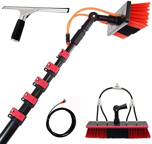Glass Cleaning Brush Household Water Supply Telescopic Pole Kit Solar Panel Rotating Brush Solar Photovoltaic Panels，Telescopic Window Cleaning Pole 3.6-10.8M w/Squeegee & Water Fed Brush Ex