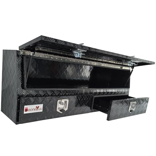 Black Aluminum Contractor Top Side Tool Boxes with Two Lower Drawers, 60''X13.3''X21'' (Black)