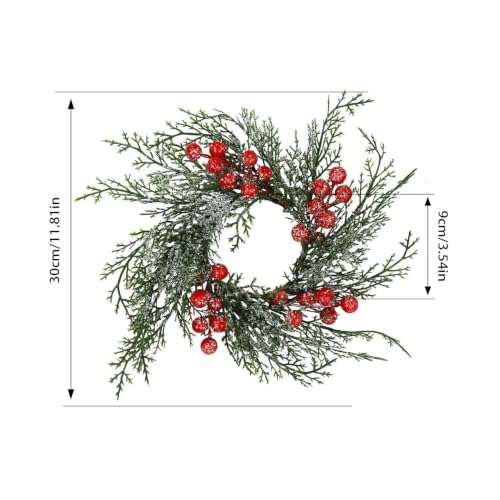 1 Pcs Candle Wreath, Christmas Table Decor, Snowy Red Berry Wreath Set - image 2
