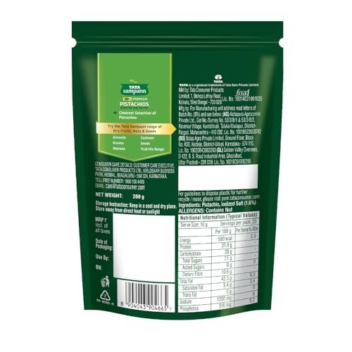 Image of Tata Sampann Pistachios Roasted & Salted, Pista, 200g, Rich In Protein, Phosphorus, & Dietary Fibre, Premium Nuts & Dry Fruits, Crunchy & Delicious Healthy Snack