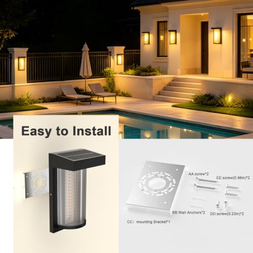 Image of Lightdot 2-Pack Arc Solar Wall Lights, Dusk to Dawn with Remote Control | 3000K Warm White 300LM Waterproof Solar Exterior Lamp for Yard, Walkway, Garage, Fence