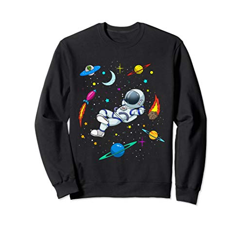 Cute Astronaut in Outer Space with Rockets and Aliens - Boys Sweatshirt