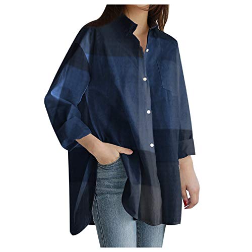 VEMOW Mujeres Sexy Botón Suelto con Cuello en v Camiseta de Manga Larga Casual Irregular del...