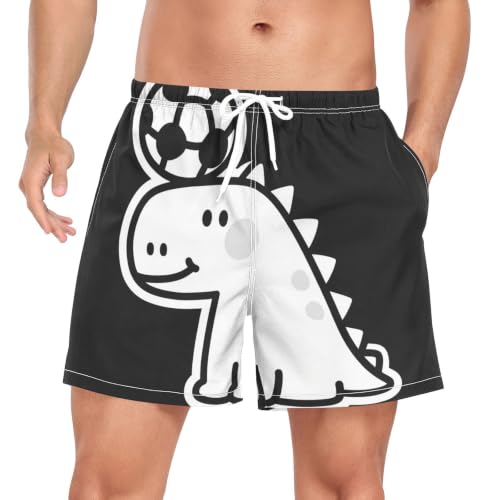 Bañador de secado rápido para hombre con estampado de dinosaurio blanco y negro