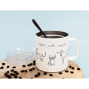 kate spade new york Stainless Steel Insulated Mug with Handle and Lid 16 Ounce Double Wall Tumbler Reusable Coffee Travel Mug for Hot and Cold Drinks Dog Party