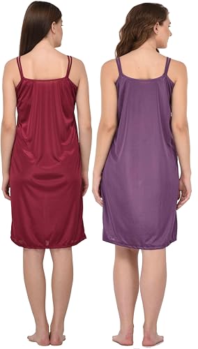 Image of You Forever Women Sexy Satin Striped Solid Above Knee Length Nighty, Loungewear, Nightwear, Sleepwear, Home Wear Short Nighty for Women Pack of 2