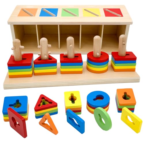 Jouets Montessori pour garçons de 1 2 3 ans filles, reconnaissance des couleurs Stacker Form Sorter, jouets sensoriels en bois, jouets éducatifs puzzles pour jeunes enfants, cadeaux d'anniversaire pou