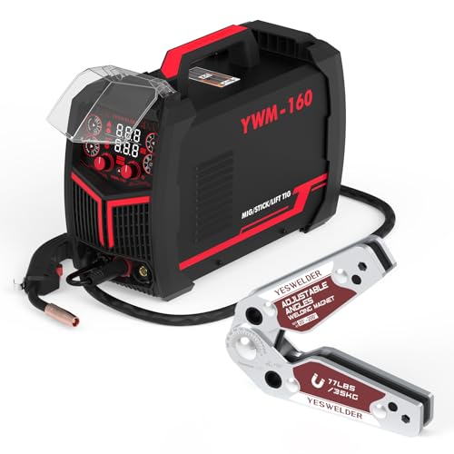 Image of YESWELDER 160A MIG Welder 4 in 1 Multiprocess Flux Cored/MIG/Lift TIG/Stick & Adjustable Angle Welding Magnet 20-200° Magnetic Welding Holder of 77LBs Holding Power
