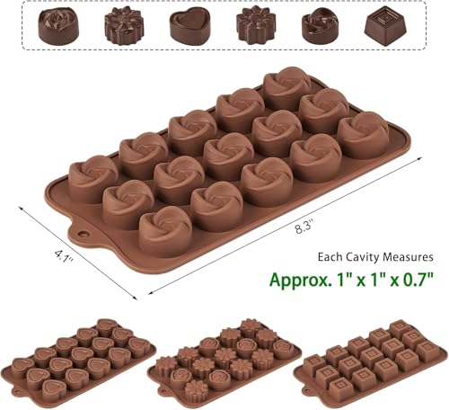 Image of 4 Pcs Silicone Chocolate Molds, Non-Stick Candy Molds for Making Bite Size Chocolates, Candies, Truffles, Gummies, Jelly (Heart, Sunflower, Rose, Square, Swirl Shaped)