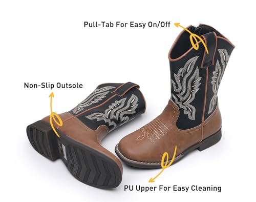 Apakowa Kids Cowboy Boots - Cowboy and Cowgirl Boots for Boys and Girls, Mid-Calf Square Toe Western Rodeo Boots with Embroidery and Side Zipper (Toddler/Little Kid/Big Kid)3