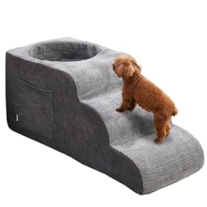 Dog Stairs, Dog Stairs for Old Pet, 3-Step Pet Stairs, Cat Steps for Bed, Dog Pad for Puppy, Pet Stairs for high beds, Old Dog Pet Bed, Non-Slip Pet Step Indoor, Grey